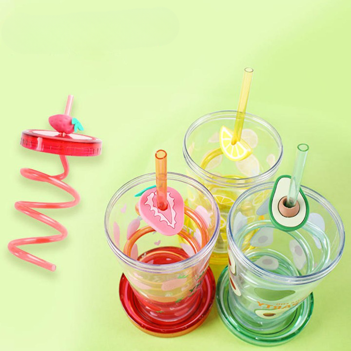 Straw Fruit Shaped Plastic Spiral Straw Reusable Straw For - Temu