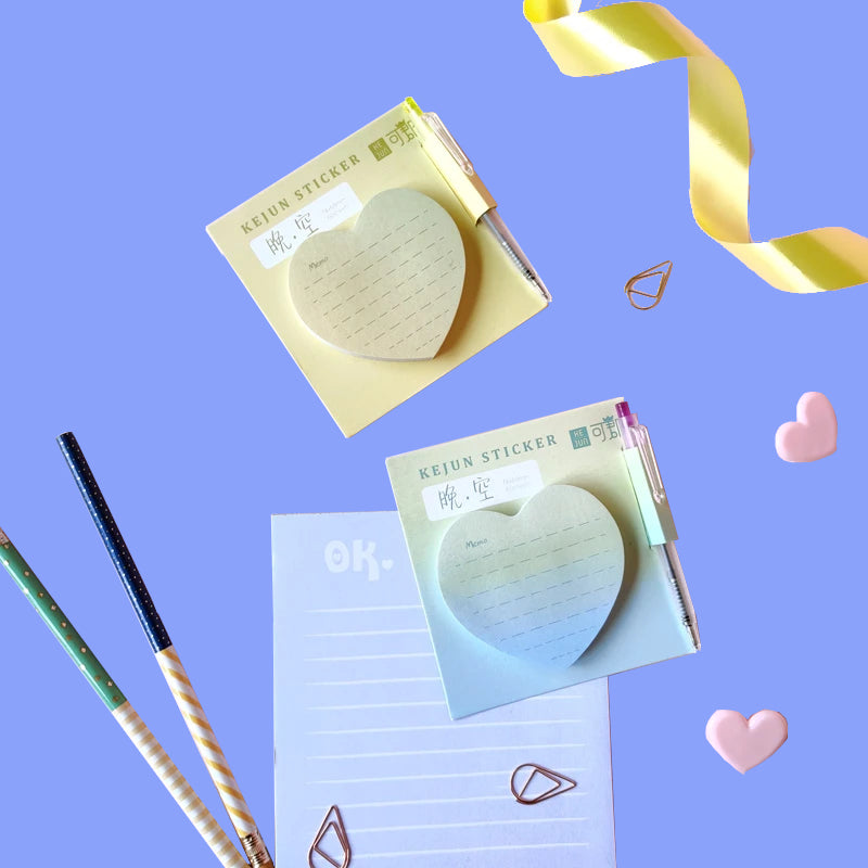 Heart Sticky Notes with Pen, Stationery Love