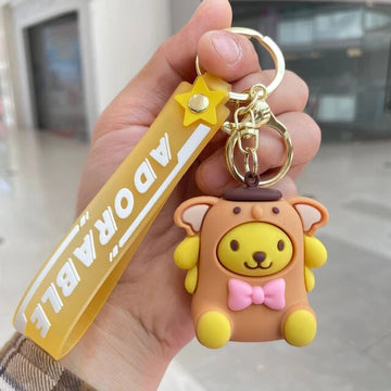 SANRIO Face Shaped Reel Keychain Pom Pom Purin