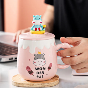 Cute Hippo Mug with Lid and Spoon - Tinyminymo