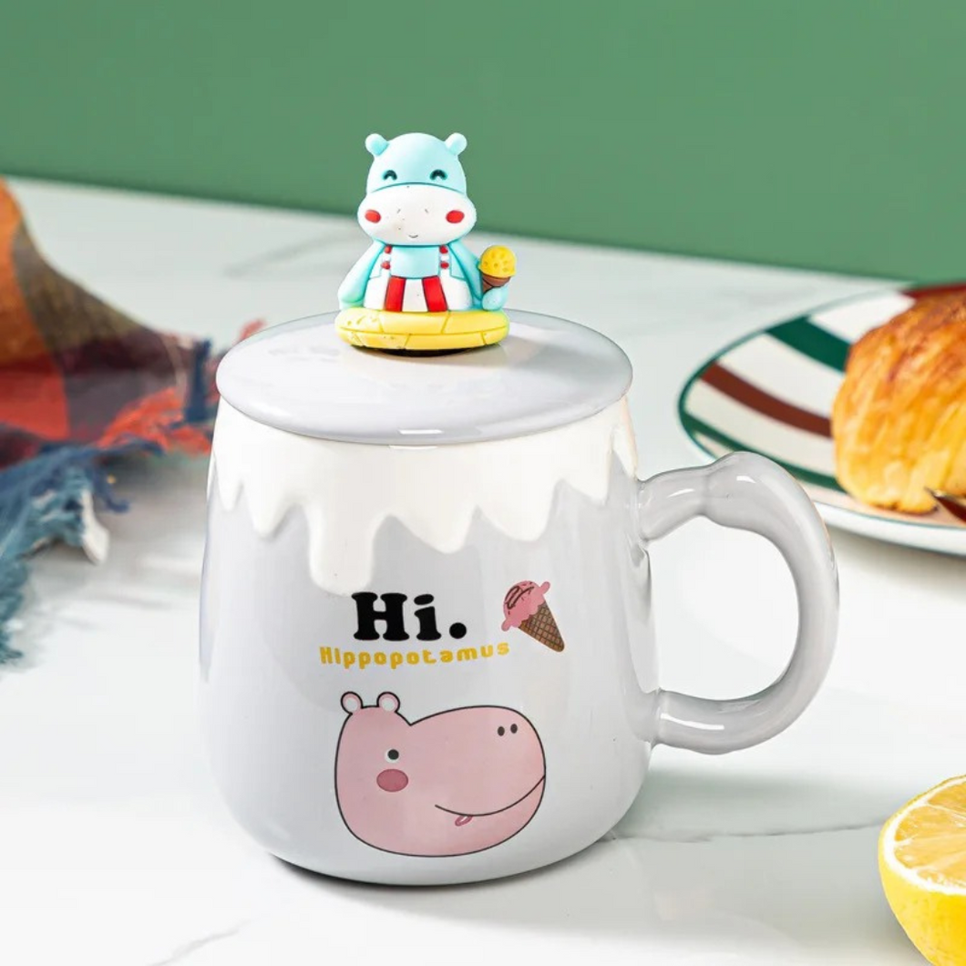 Cute Hippo Mug with Lid and Spoon - Tinyminymo