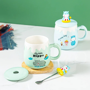 Cute Hippo Mug with Lid and Spoon - Tinyminymo