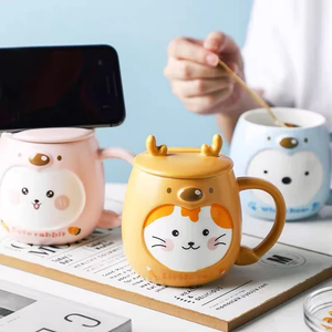 Cute Animal Ceramic Mug with Phone Stand - Tinyminymo